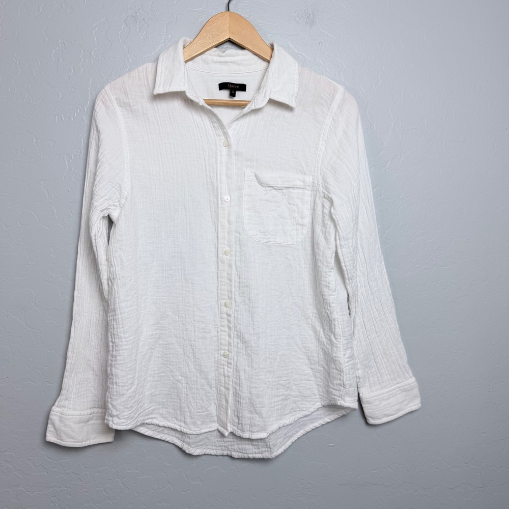 Quince White 100% Organic Cotton Gauze Long Sleeve Button Down Shirt Small - Picture 2 of 10